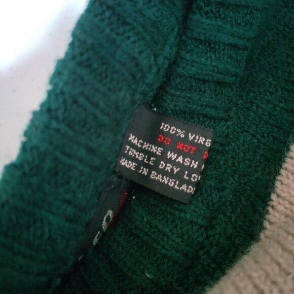 Vintage Rugged Sweater M Retro Striped Greem Maroon Tan Crew Neck Virgin Acrylic - Picture 6 of 15